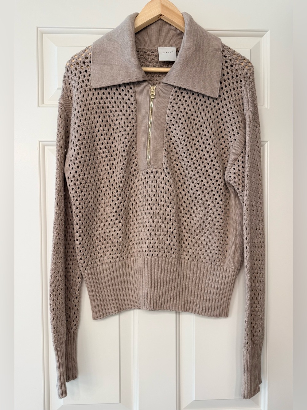 Varley Pointelle Half-Zip Collar Sweater in Taupe M